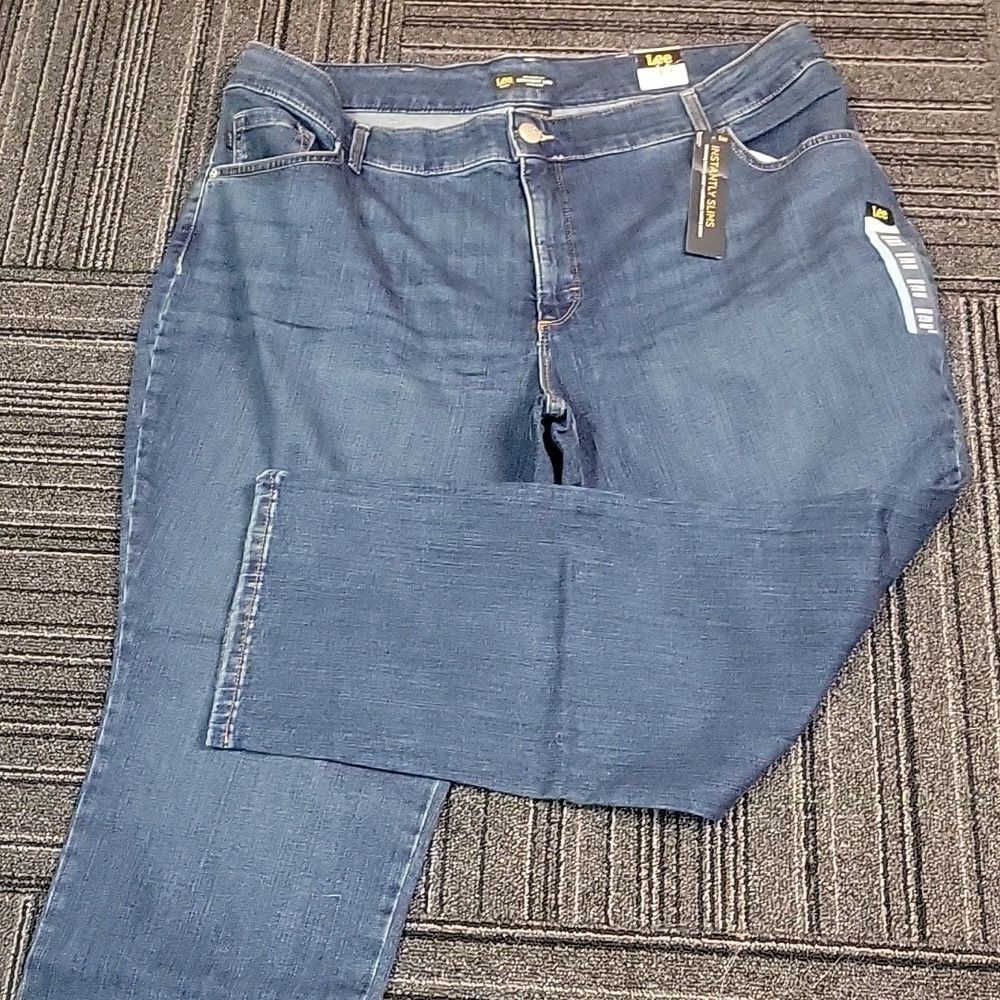 LEE straight Leg High Jeans Instantly Slims Jeans Stretch Denim, Size 22W Petite